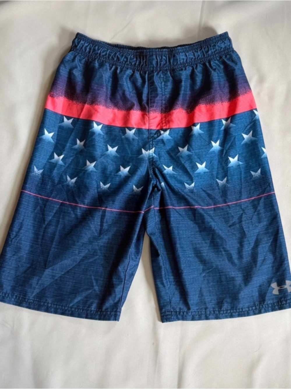 Under Armour boys Navy Swim Shorts with red Band and White Stars